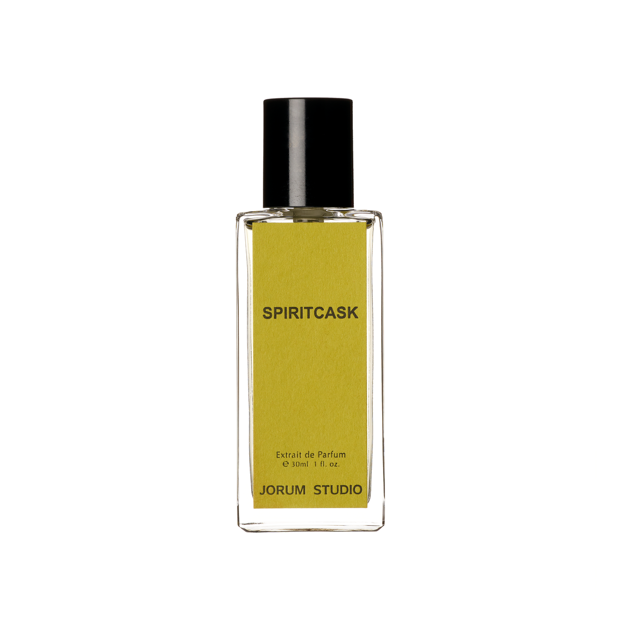 30ml bottle of Spiritcask Extrait de Parfum by independent Scottish perfumers Jorum Studio, with a chartreuse label
