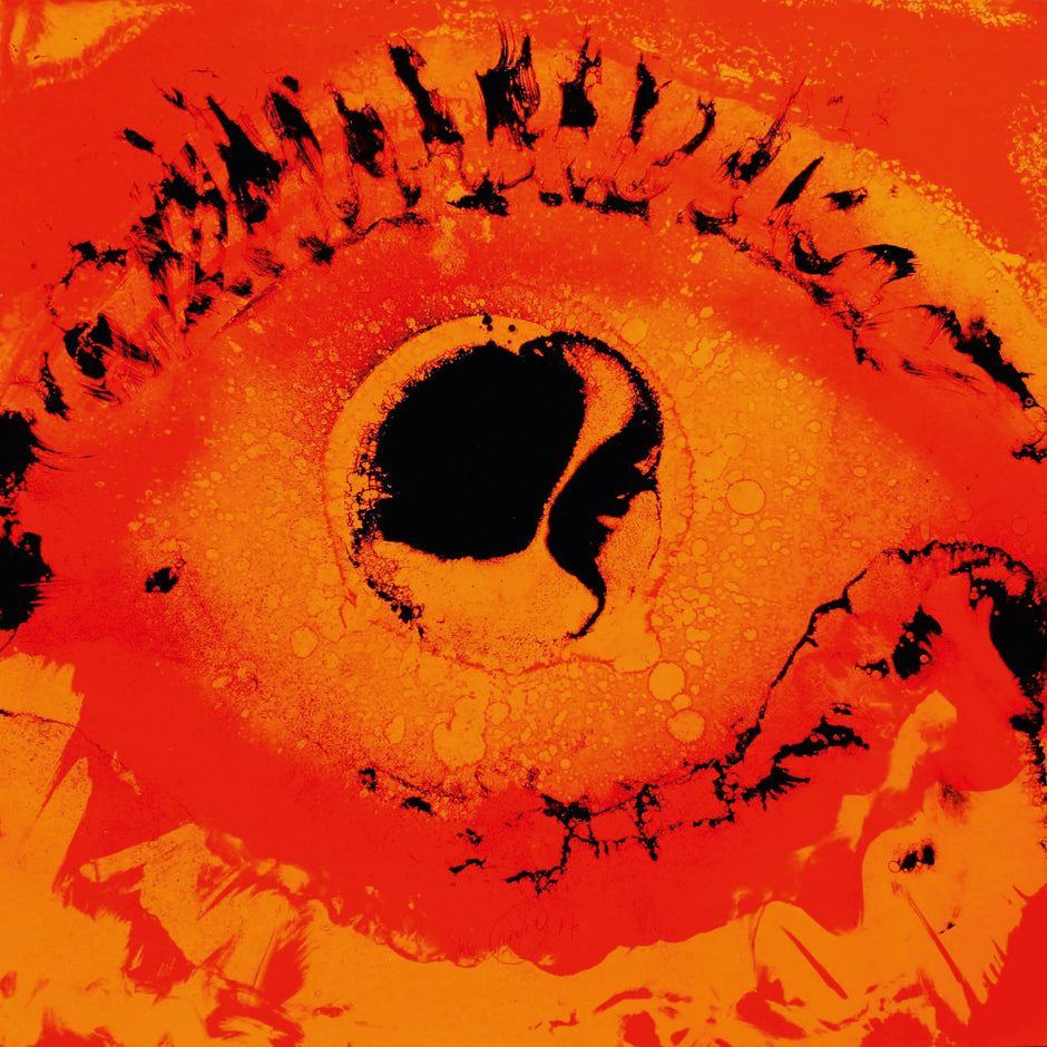 Otto Piene Untitled 1993 Colour offset on cardboard (abstract image of close up eye in orange, red, black)